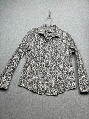 Talbots Button Up Paisley Shirt Womens Petite 10P Long Sleeve Causal